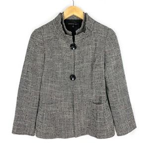 Lafayette 148 Tweed Blazer Black White Gray Wool Single Breasted Two Button 2